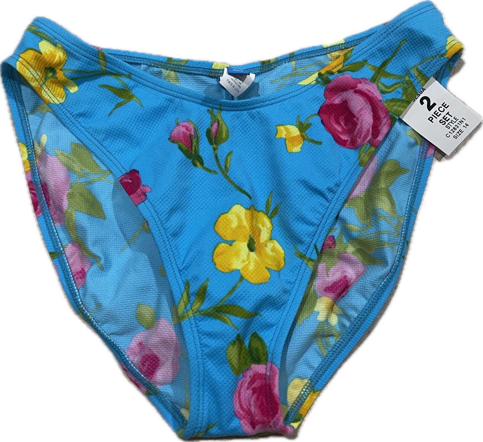 Sessa Neon Blue Floral Padded Bikini High Cut Waist Bikini Swimsuit Size 14 NWT