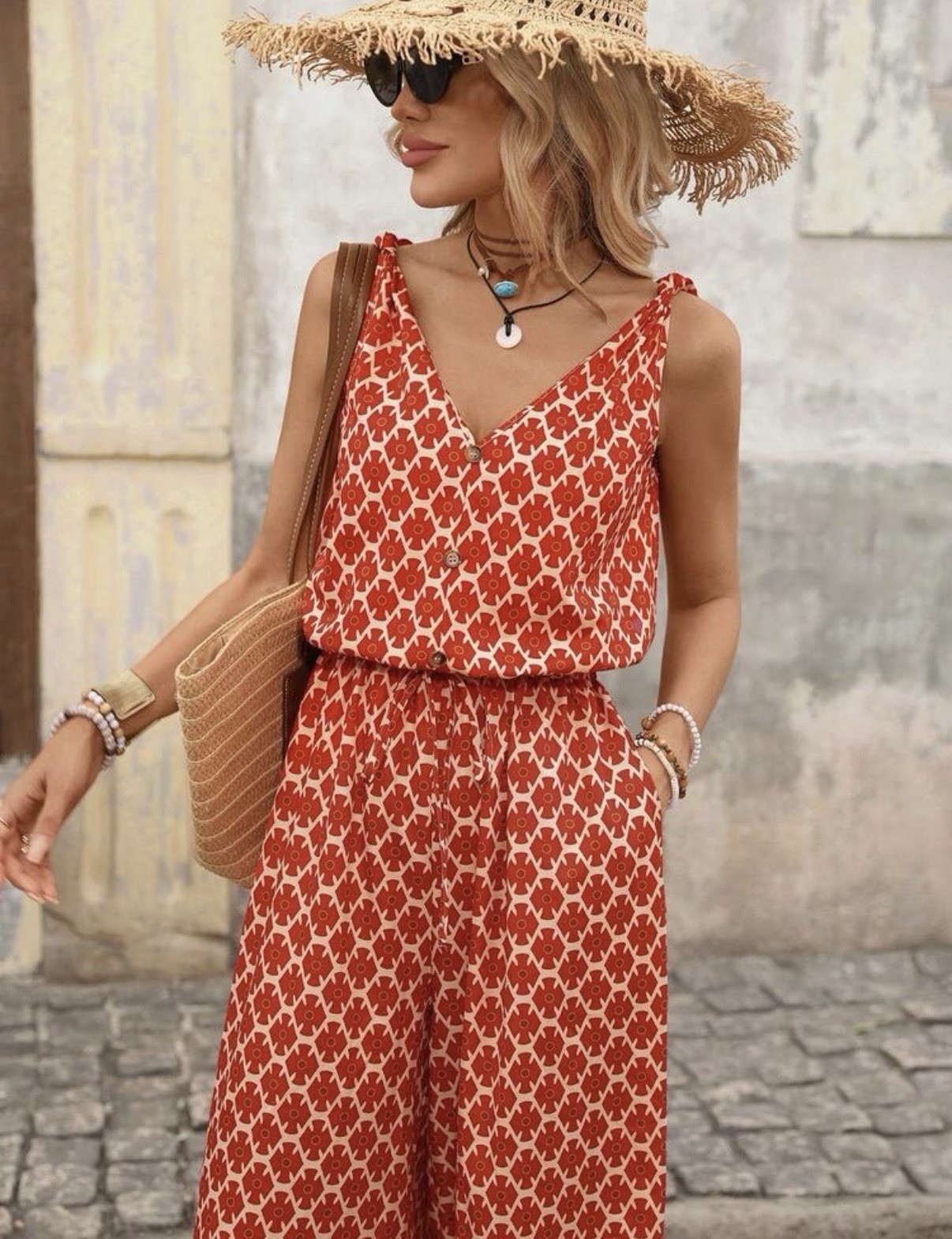 Brand New Size 10 Geometric Summer Holiday Wedding Jumpsuit Drawstring Waist