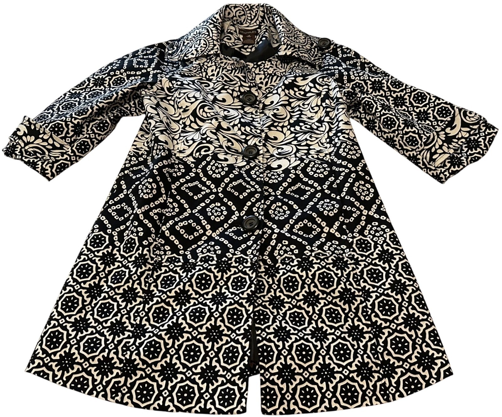Women’s Multiples Black & White Buttoned Jacket Cotton Polyester Blend Size XS