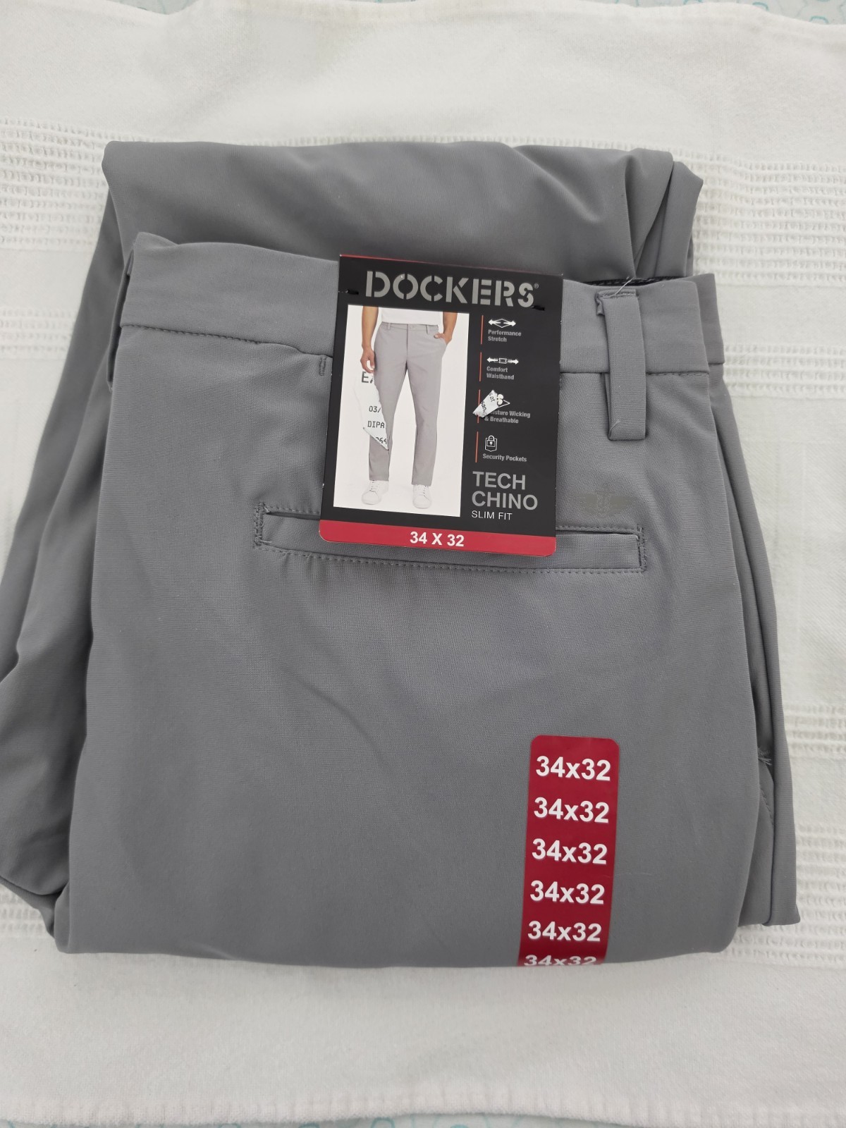 Dockers Tech Chino Slim Fit Gray Stretch Moisture Wicking Chino Pants 34×32