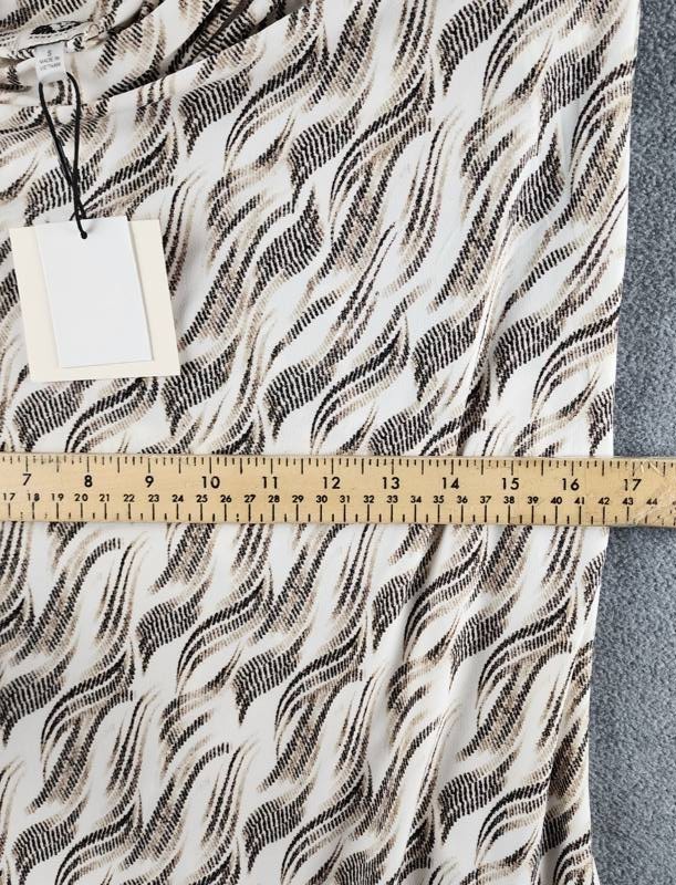 Anne Klein Printed Cowl Neck Cap-Sleeve Top Women’s S White Pullover Srtyle S/S