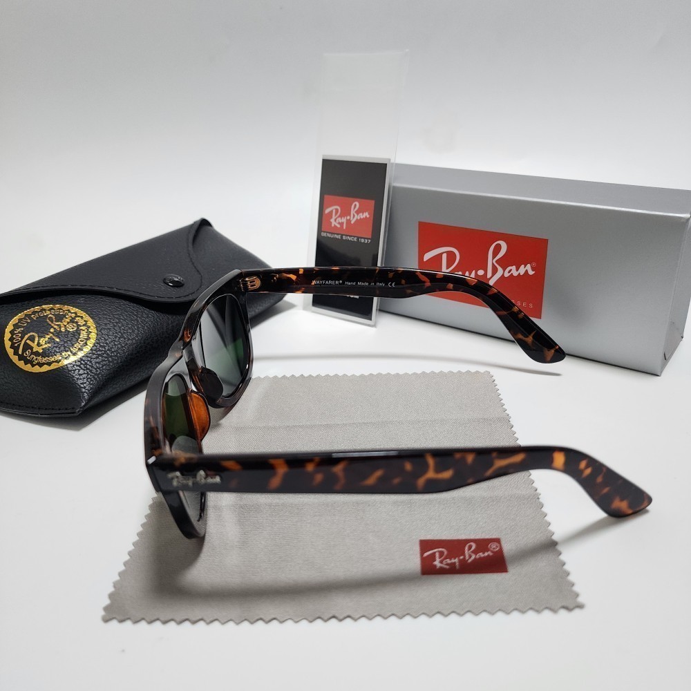 Ray-Ban RB2140 Wayfarer Classic Sunglasses Tortoise Brown Frame Glass Green Lens