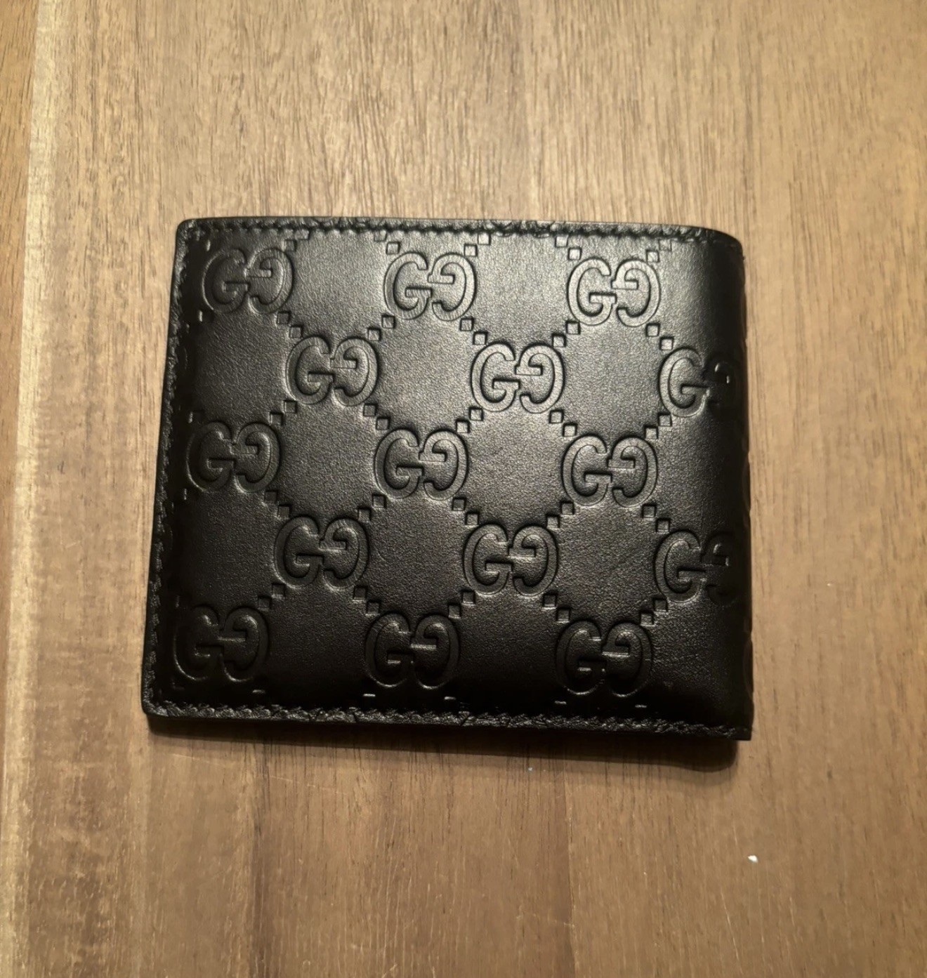 Mens GUCCI Wallet GG Guccissima Emblem Bi-Fold Black Leather- WITH COA