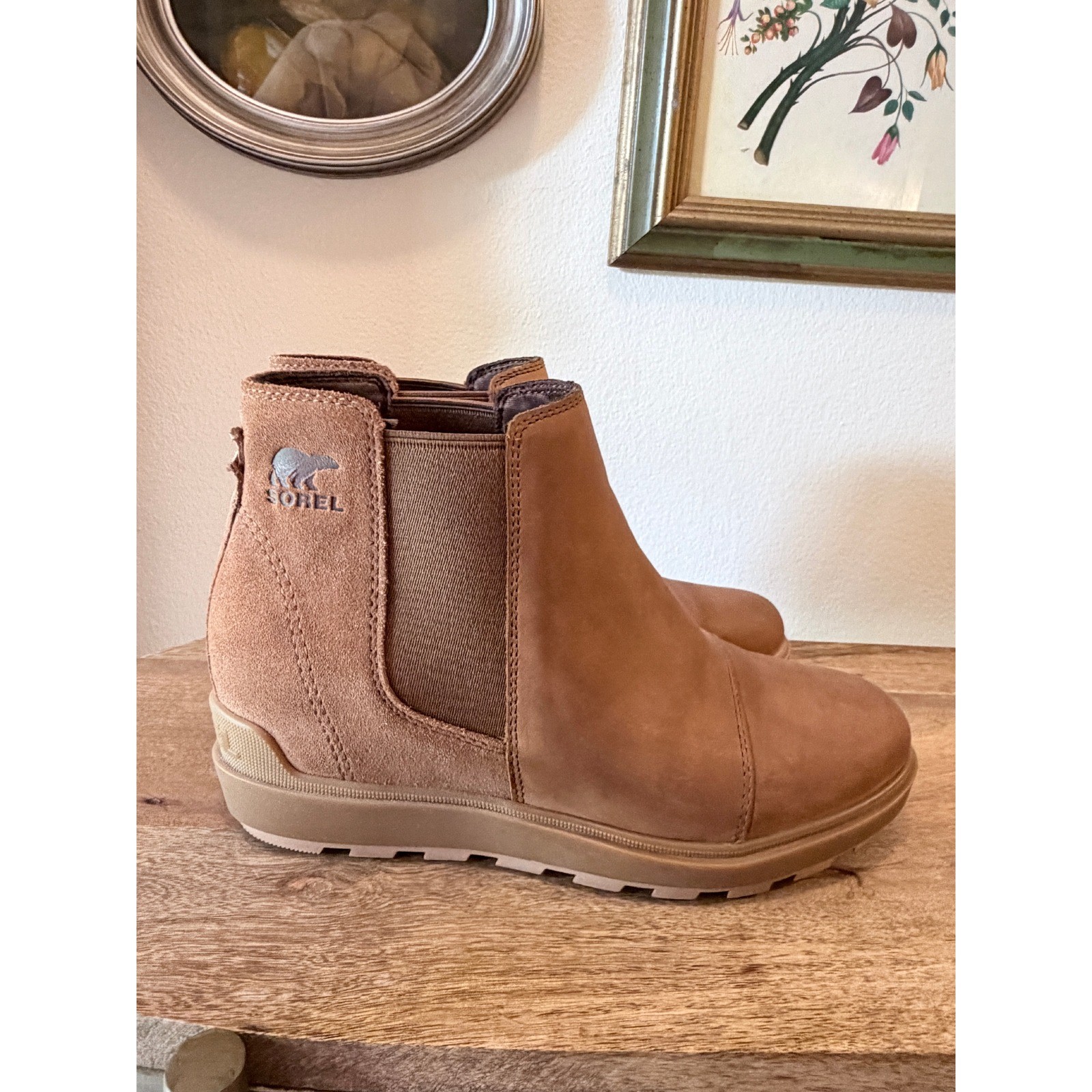 Sorel Evie II Chelsea Boots Suede Leather Waterproof Taffy Gum Wedge 8