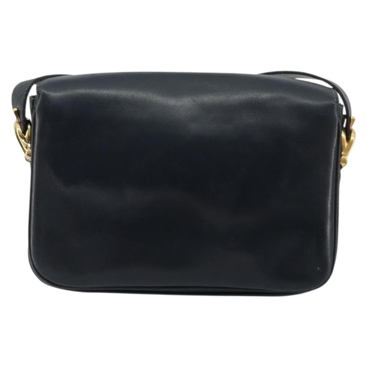 CELINE Horse Carriage Shoulder Bag Leather Navy Gold Auth YKZ1109
