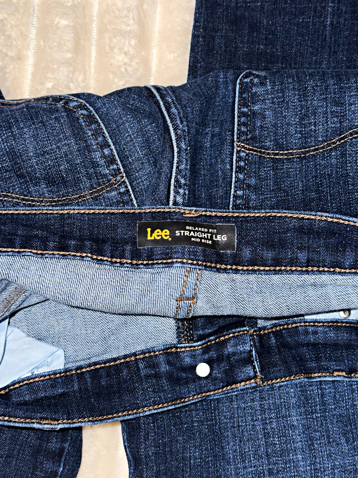 Lee Relaxed Fit Straight Leg Mid Rise Dark Wash Denim Jeans 12 Short