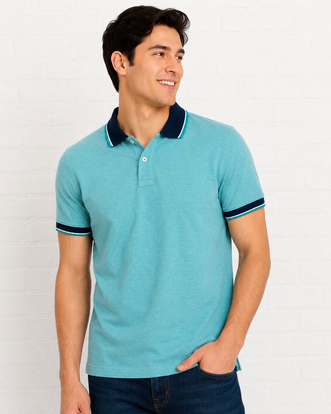 Aeropostale Men’s Turquoise Cotton Blend Short Sleeve Polo Style Golf Shirt (L)