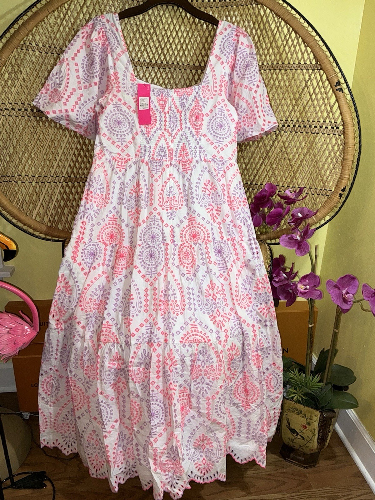 Lilly Pulitzer NWT Katalina Midi Eyelet Dress Sunset Dreamer Eyelet $348 Size 14