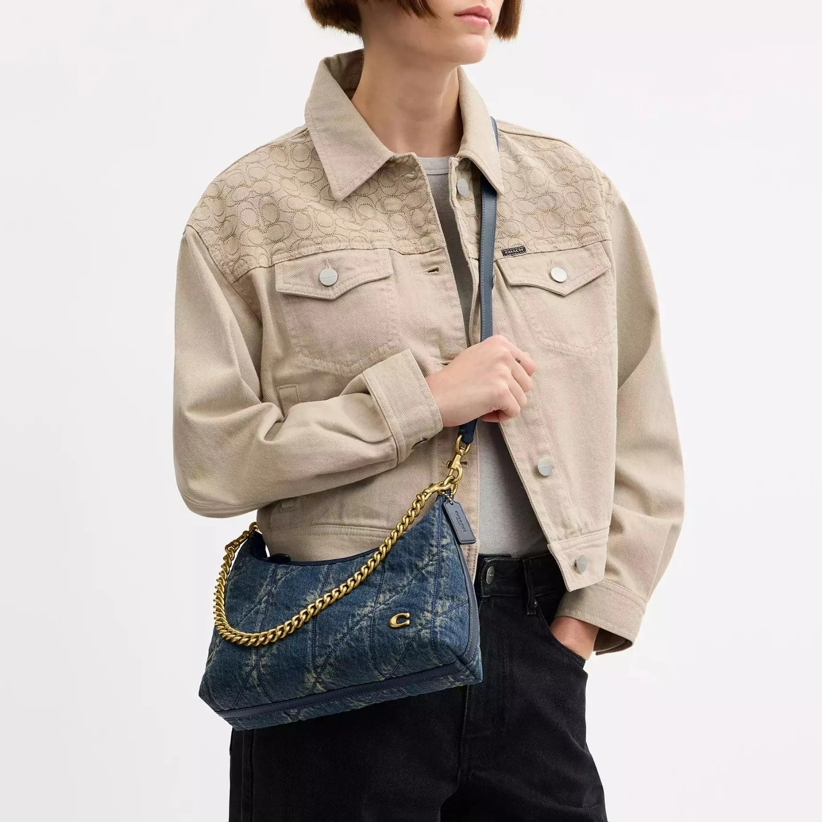 New COACH CDZ67 Juliet Shoulder Bag 25 in Denim With Quilting Dark Indigo Outlet