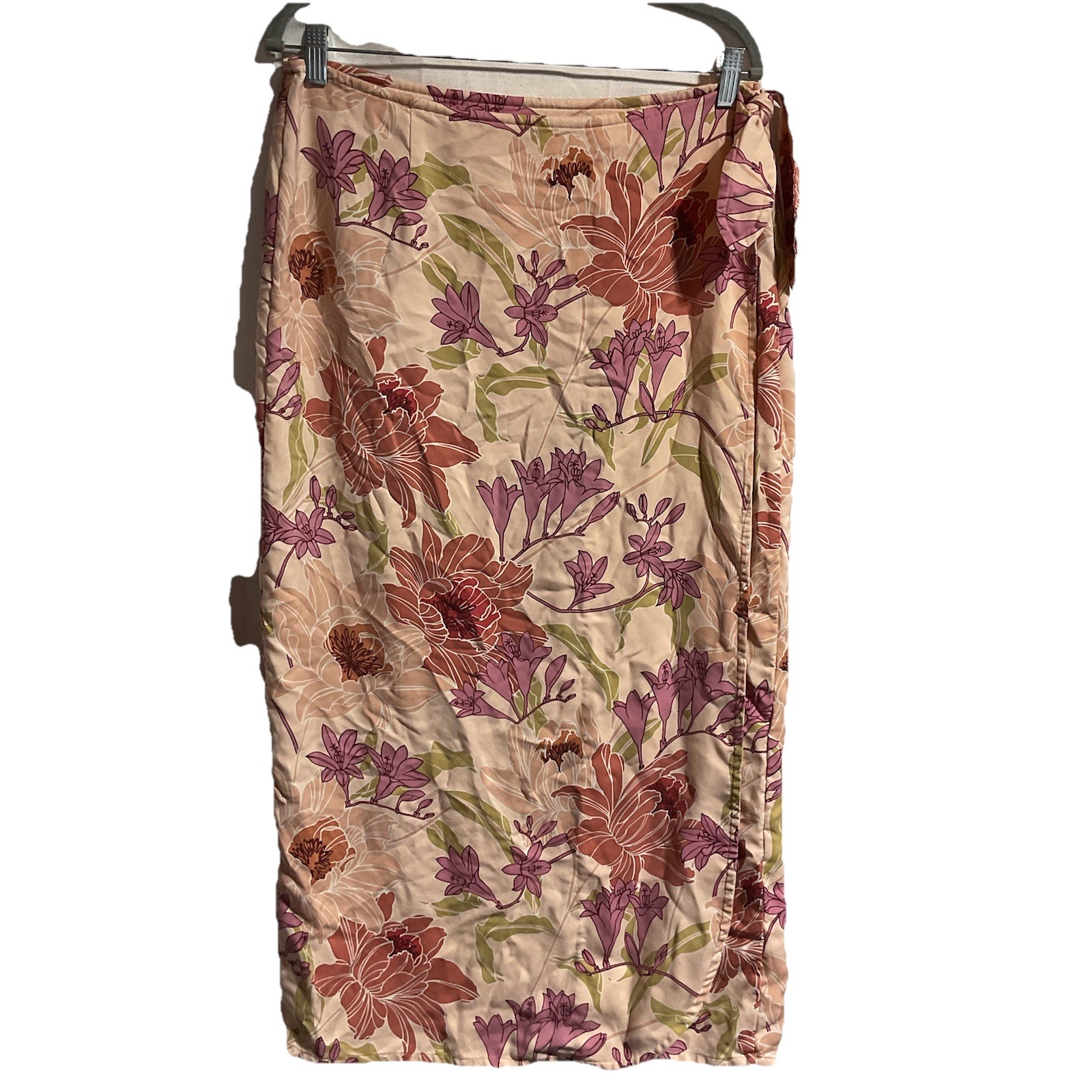 Tommy Bahama Vintage Silk Faux Wrap Skirt Sz 16 Beige Floral Tropical Beach