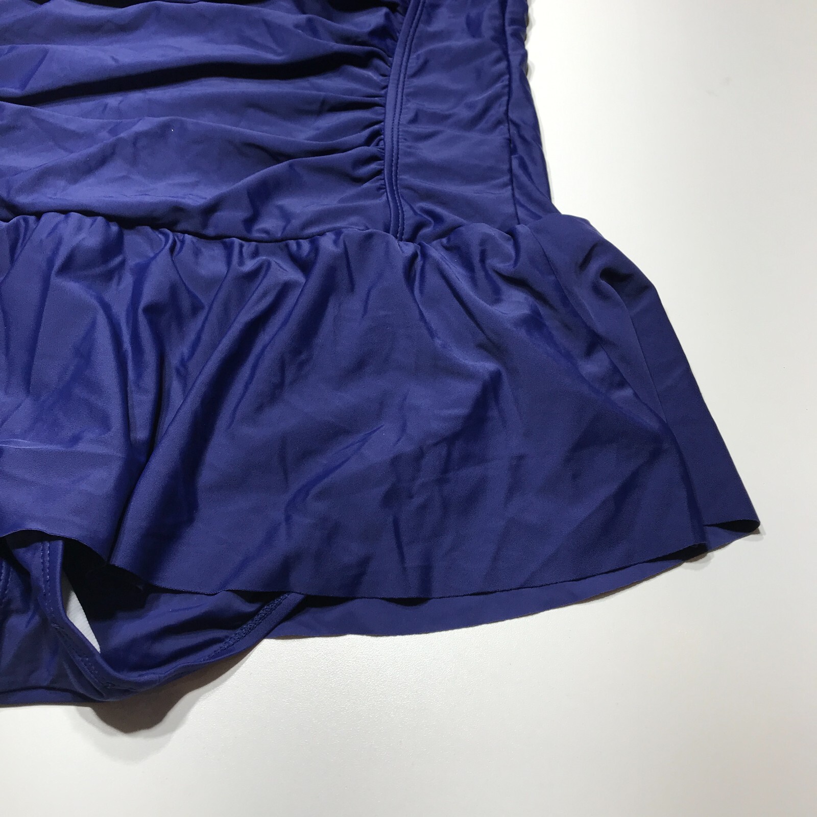 NWOT Navy Ruched Square Neck Sleeveless One-Piece Swim Dress Lined Womens Large