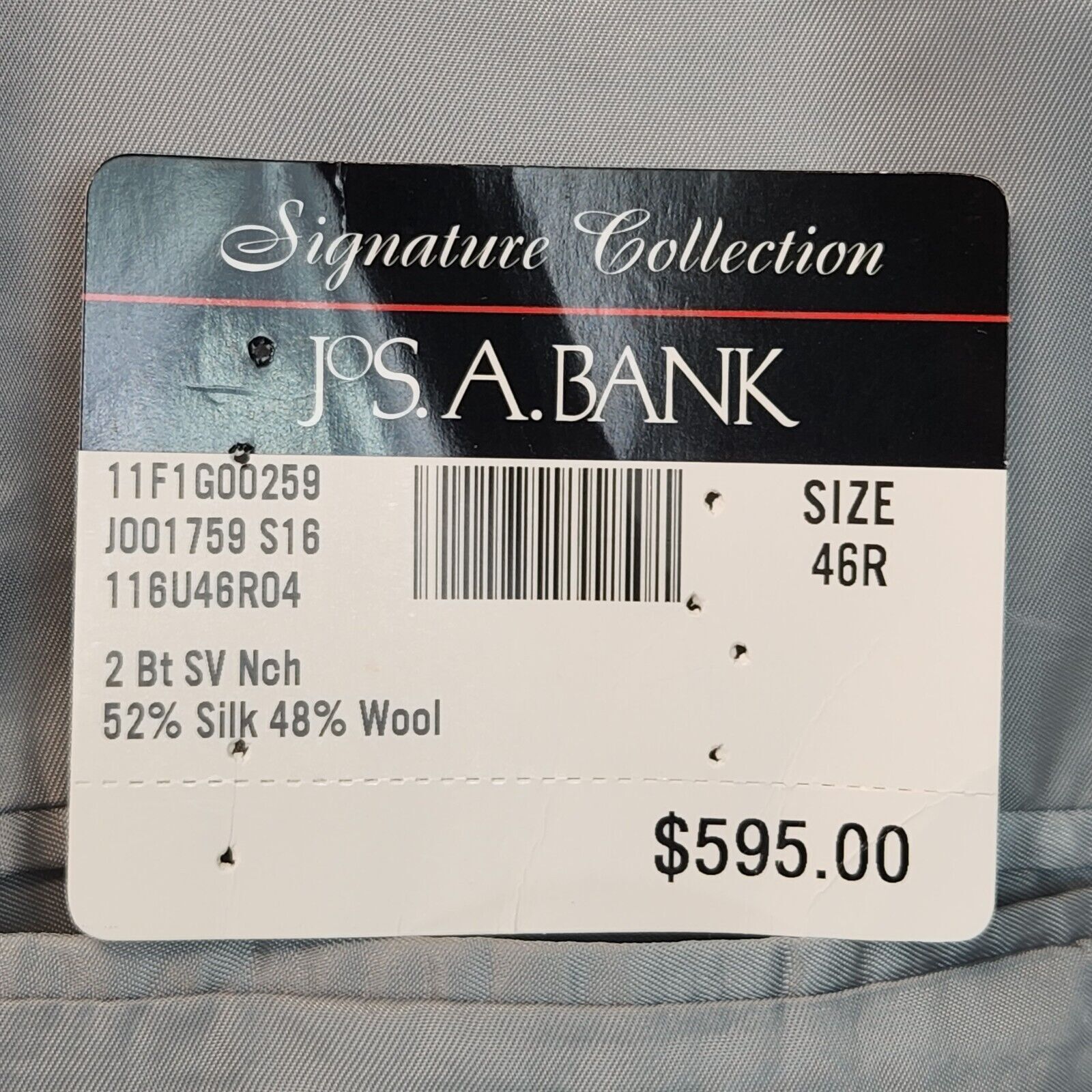 Jos A Bank Mens Two Button Blazer Signature Coll Grey Glen Check Silk Blend 46R