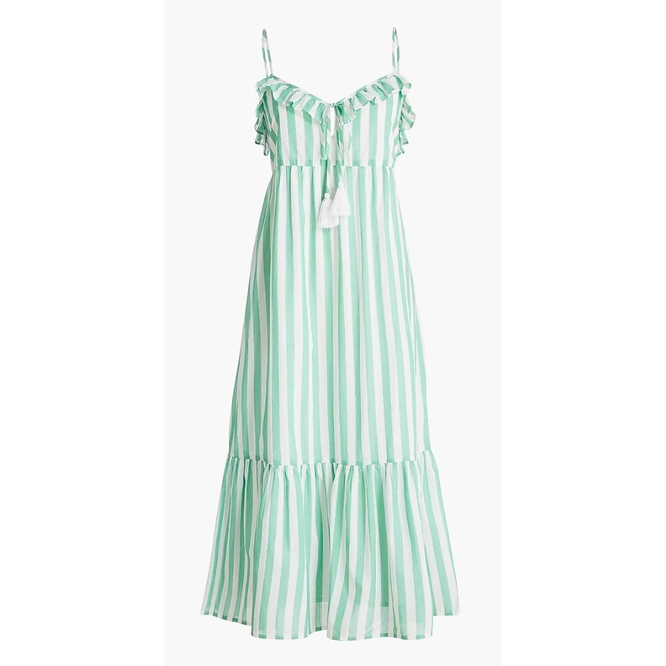 J. CREW FACTORY Ruffle Tiered Maxi Cover-Up Dress in Green White Size Medium