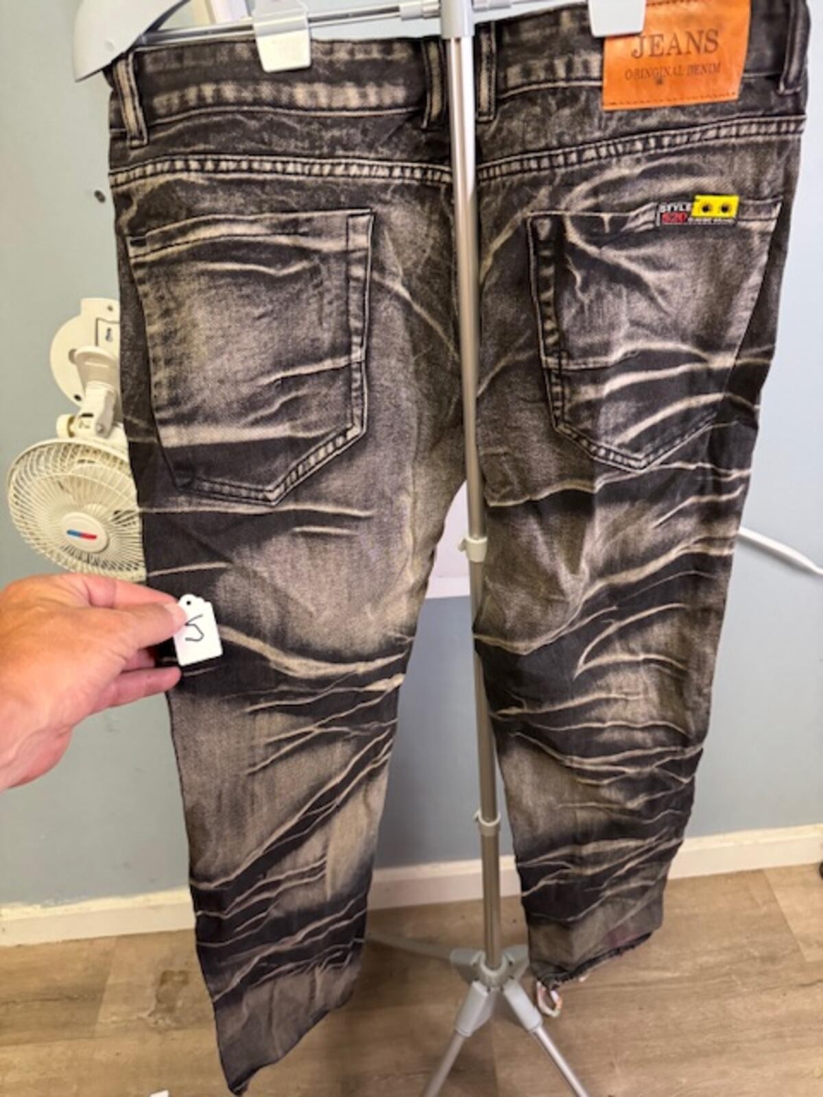 Mars Denim Men’s Moto Biker Jeans Size 34 Black Acid Wash Style 520