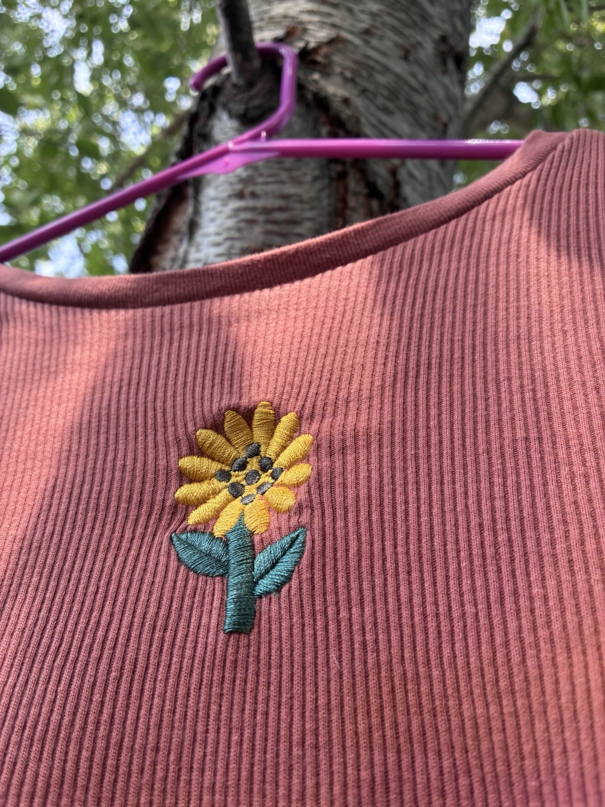 Mighty Fine Orange Ribbed Sunflower Tee 100% Cotton Fitted T-Shirt Women’s L