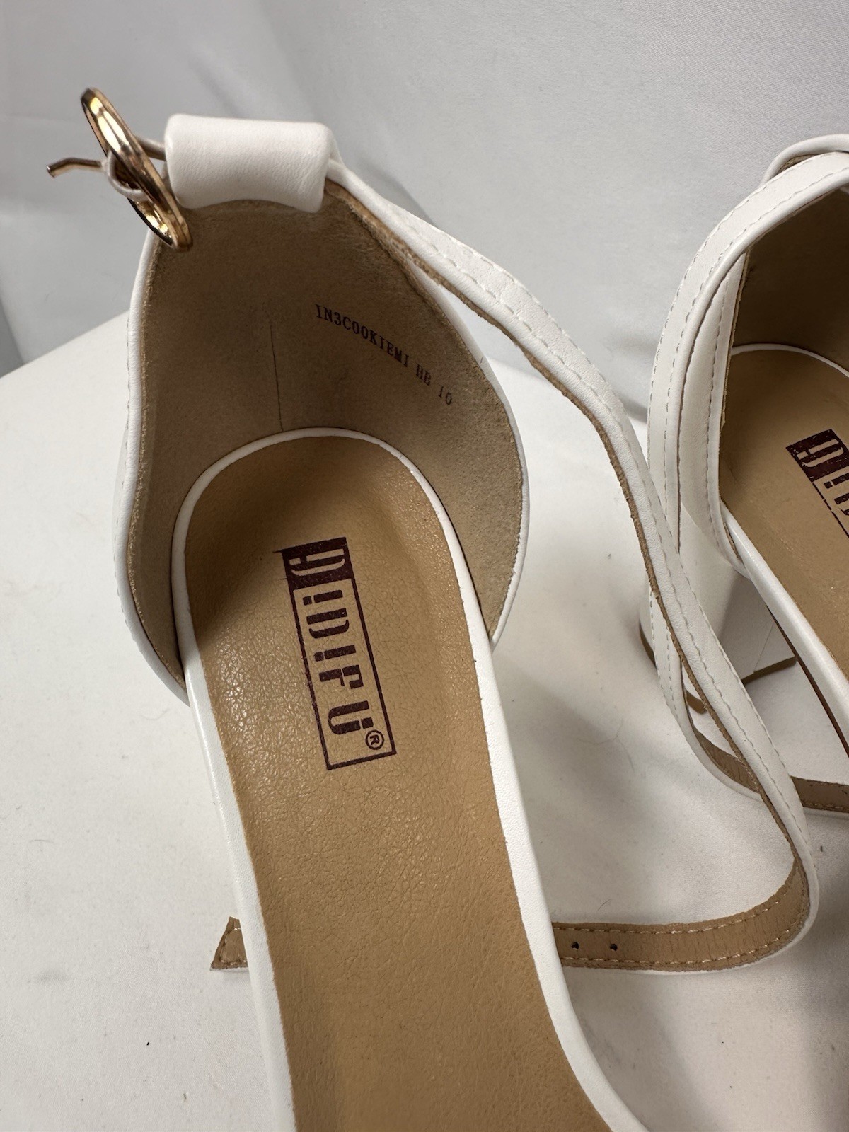 Burudani Women’s White Ankle Strap Chunky Block Heel Open Toe Shoes