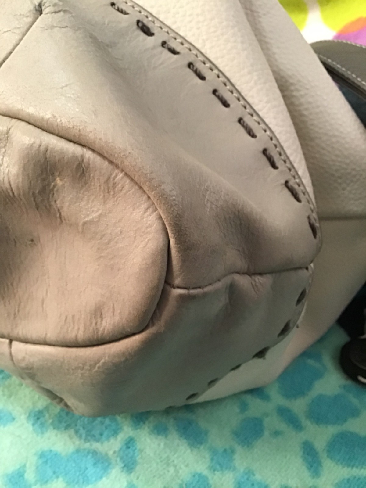 The Sak Gray, Bone & Metallic Leather Shoulder Bag or Crossbody – 14W x 11H x 4D