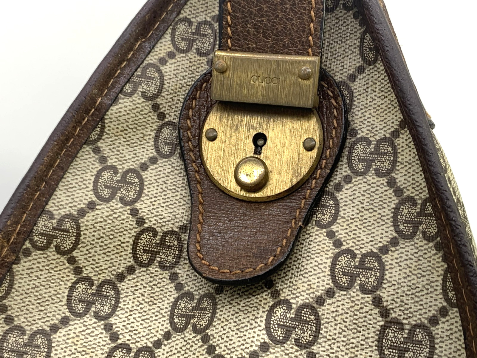 GUCCI VINTAGE Web Stripe Handbag Boston GG Supreme Classic Brown Rare Authentic