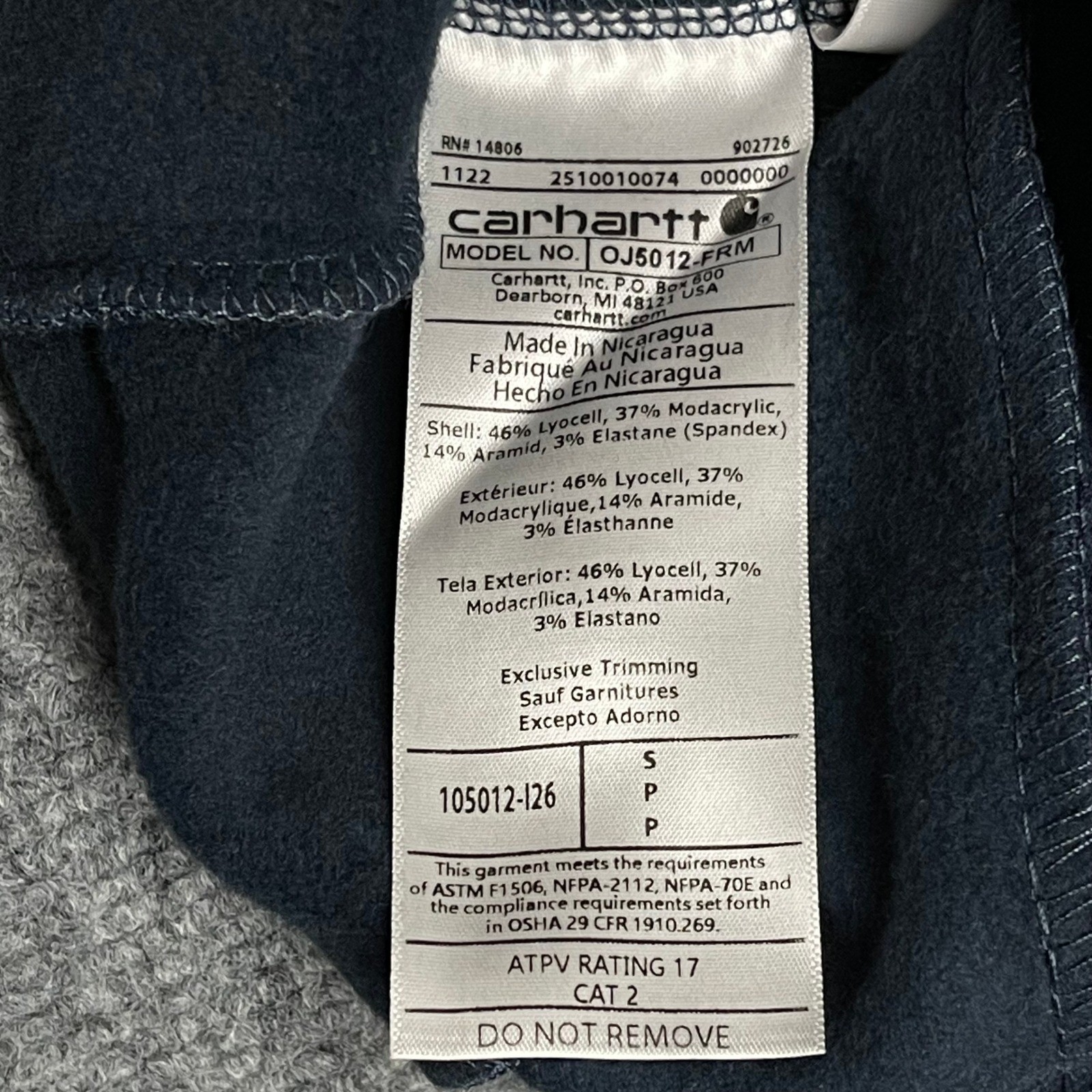 Carhartt FR Pullover Mens Small Blue Rain Defender Mock Neck Flame Resistant