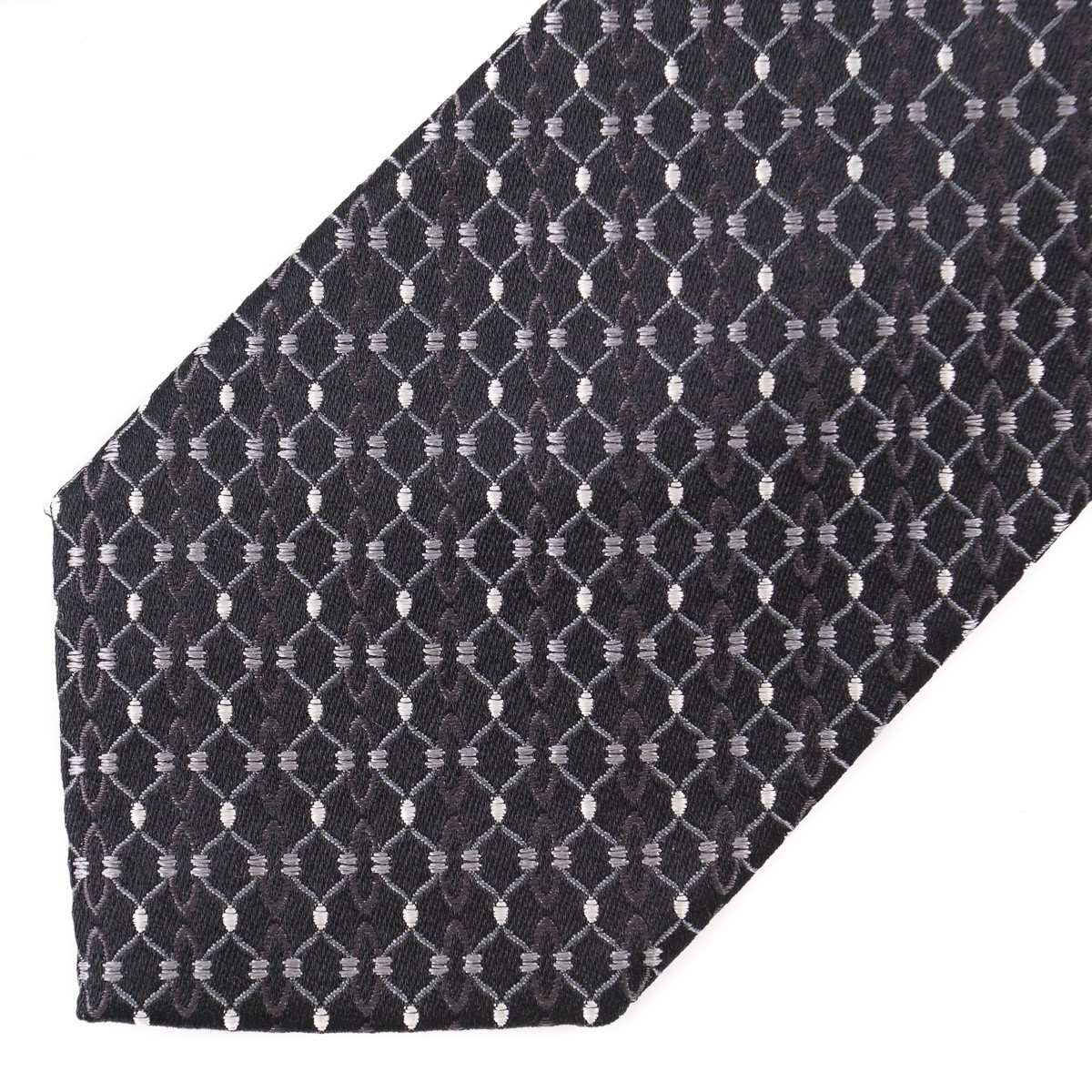 Massimo Bizzocchi Black and Gray Interlocking Pattern Silk Tie 7cm Width