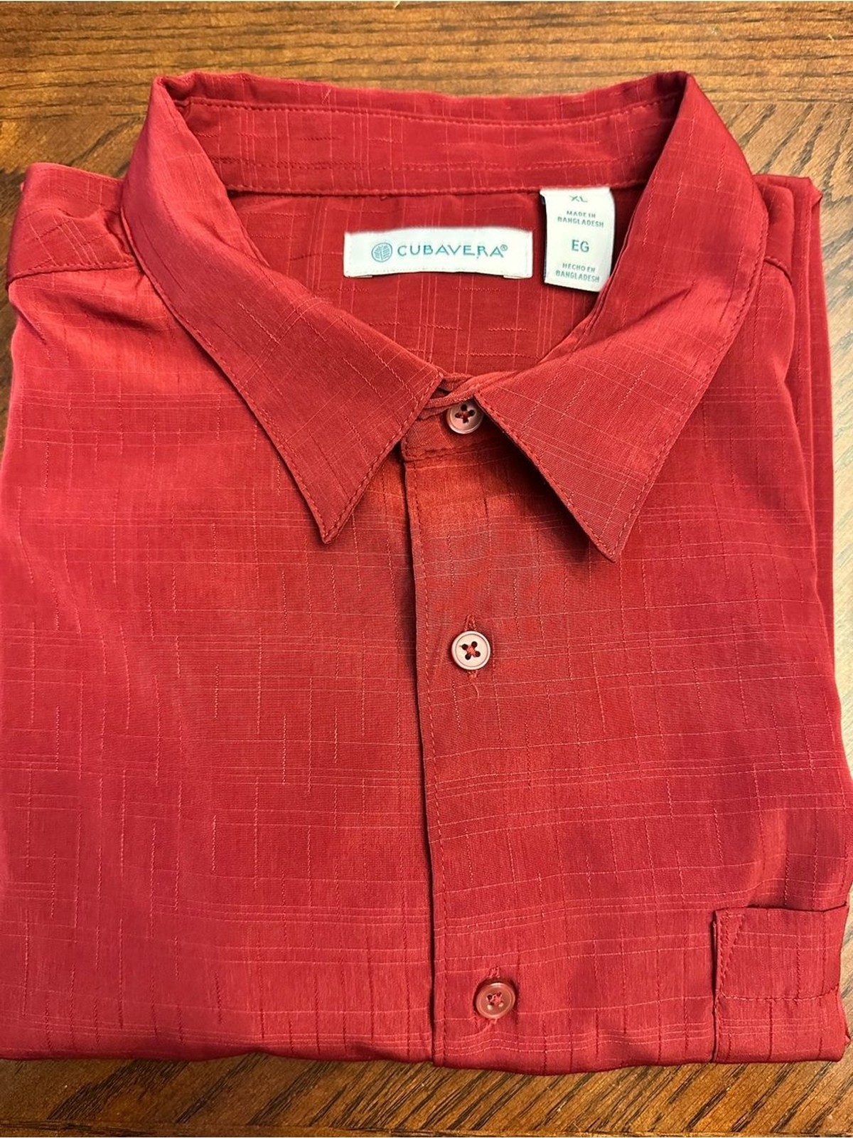 Cubavera Men’s Short-Sleeve Button-Down Shirt in Deep Red XL Travel Lightweight