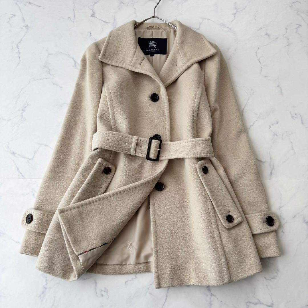 Burberry London Angora Blend Coat Belt Shadow Horse Made in Japan 42