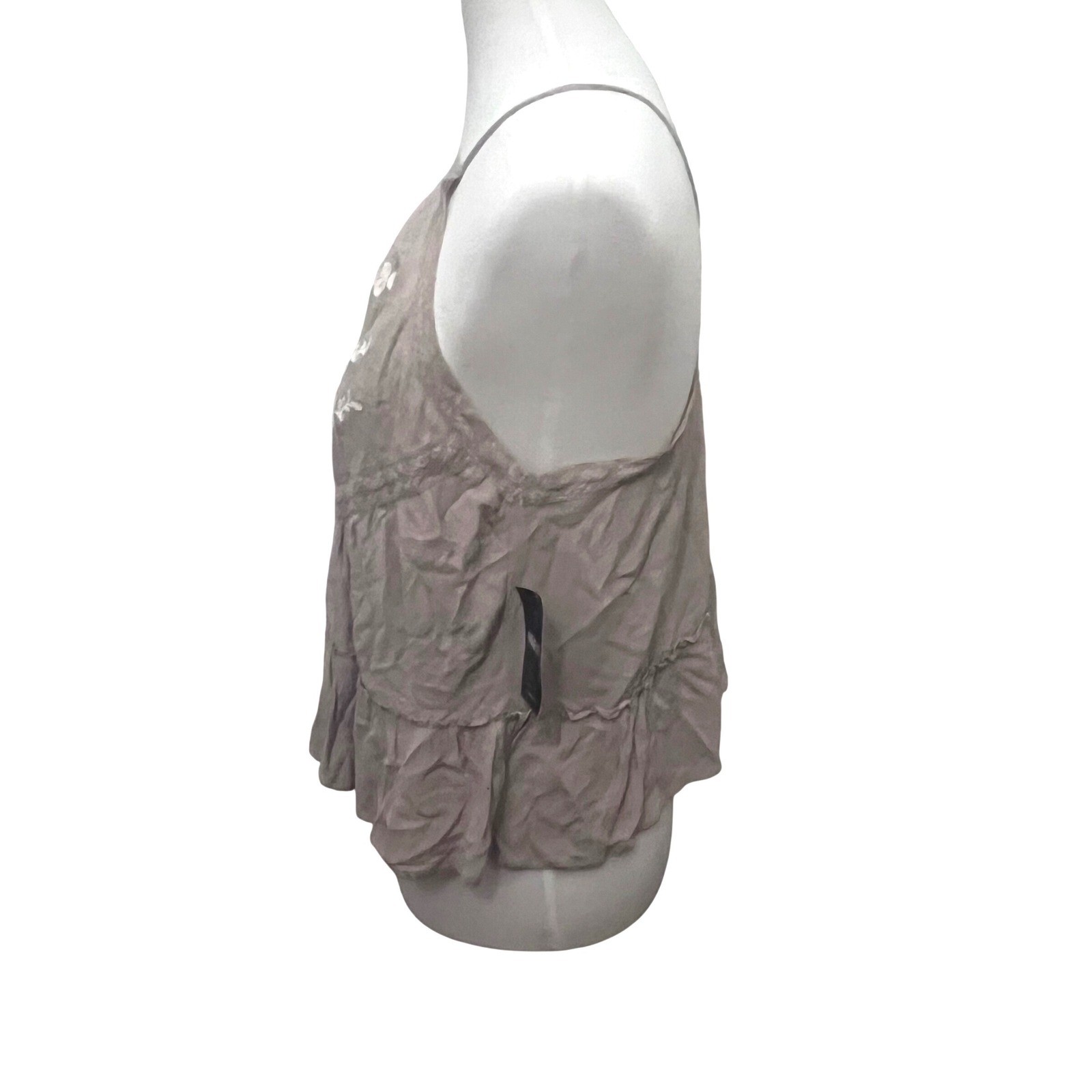 Ivy May Boho Beach Flowy Beige Floral Embroidered Lace Trim Halter Peplum NWT M
