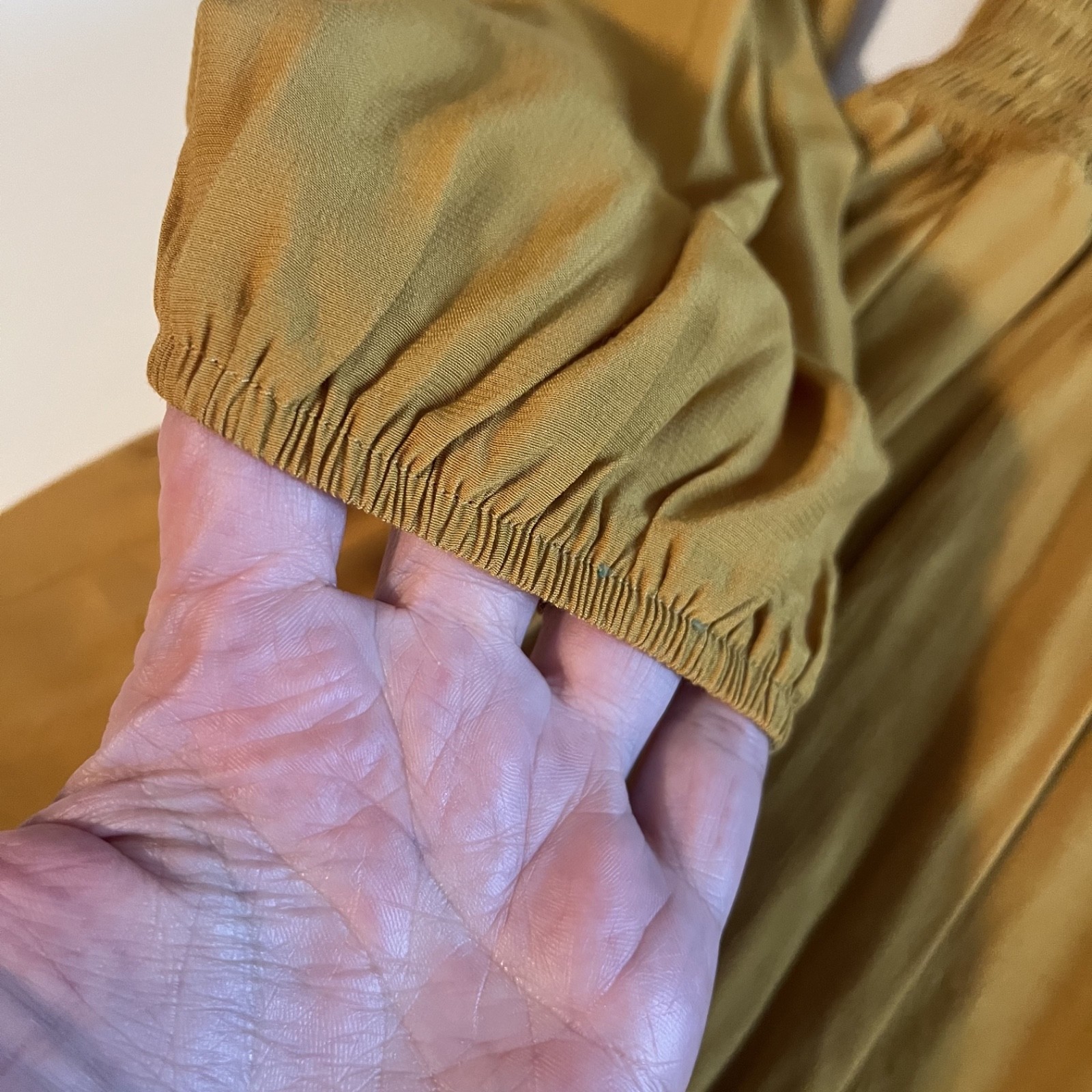 Hesperus Womens Square Neck Mustard Yellow Dress Long Sleeve Ruched Waist Med
