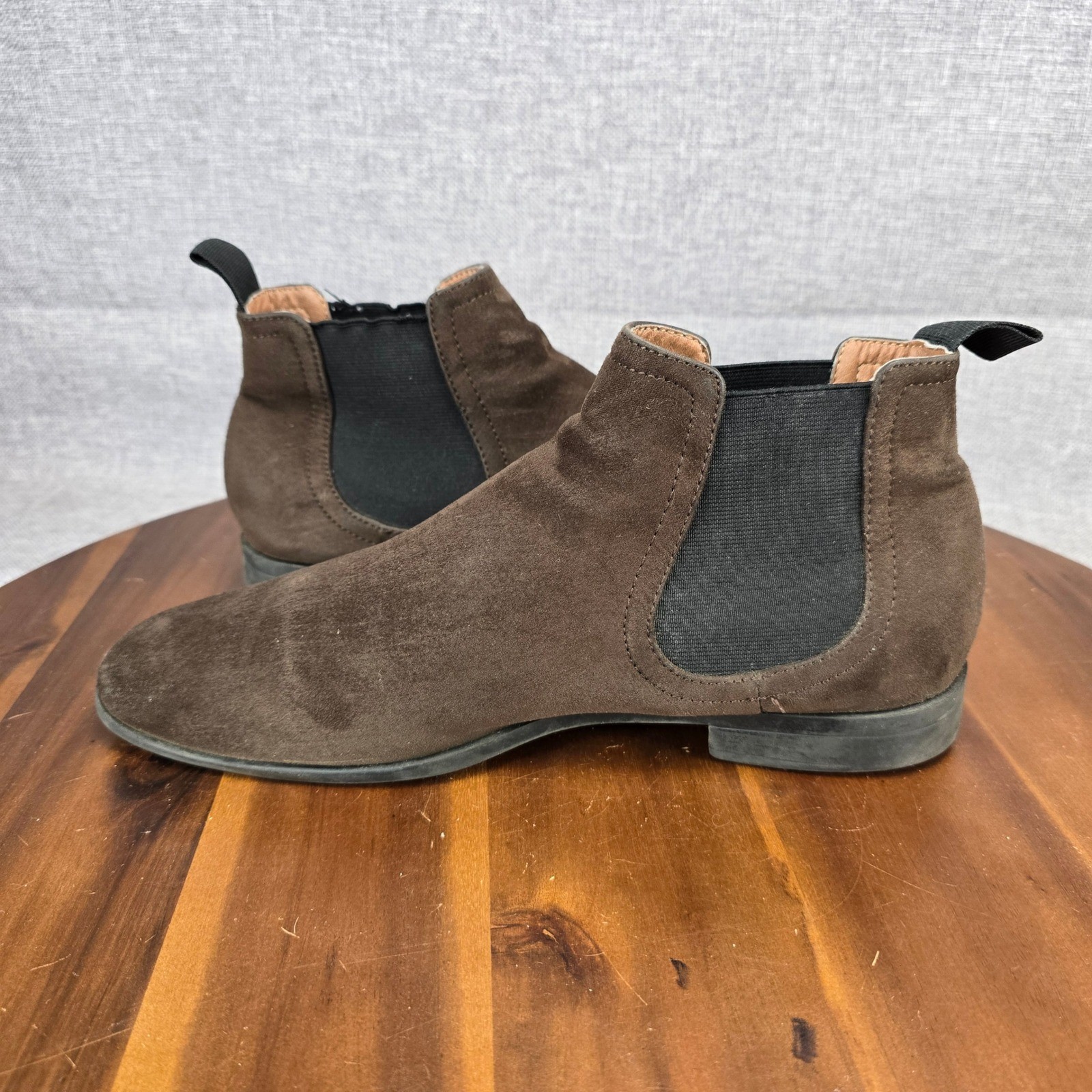 Mens Brown Suede Chelsea Boots Ankle Pull On Elastic Gore Size EUR 41 US 8.5