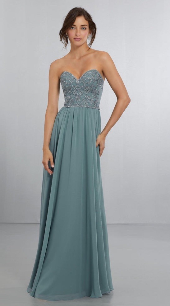 Mori Lee Bridesmaid, Formal Dress, size 10, Color Deep Sea NEW Chiffon 21568