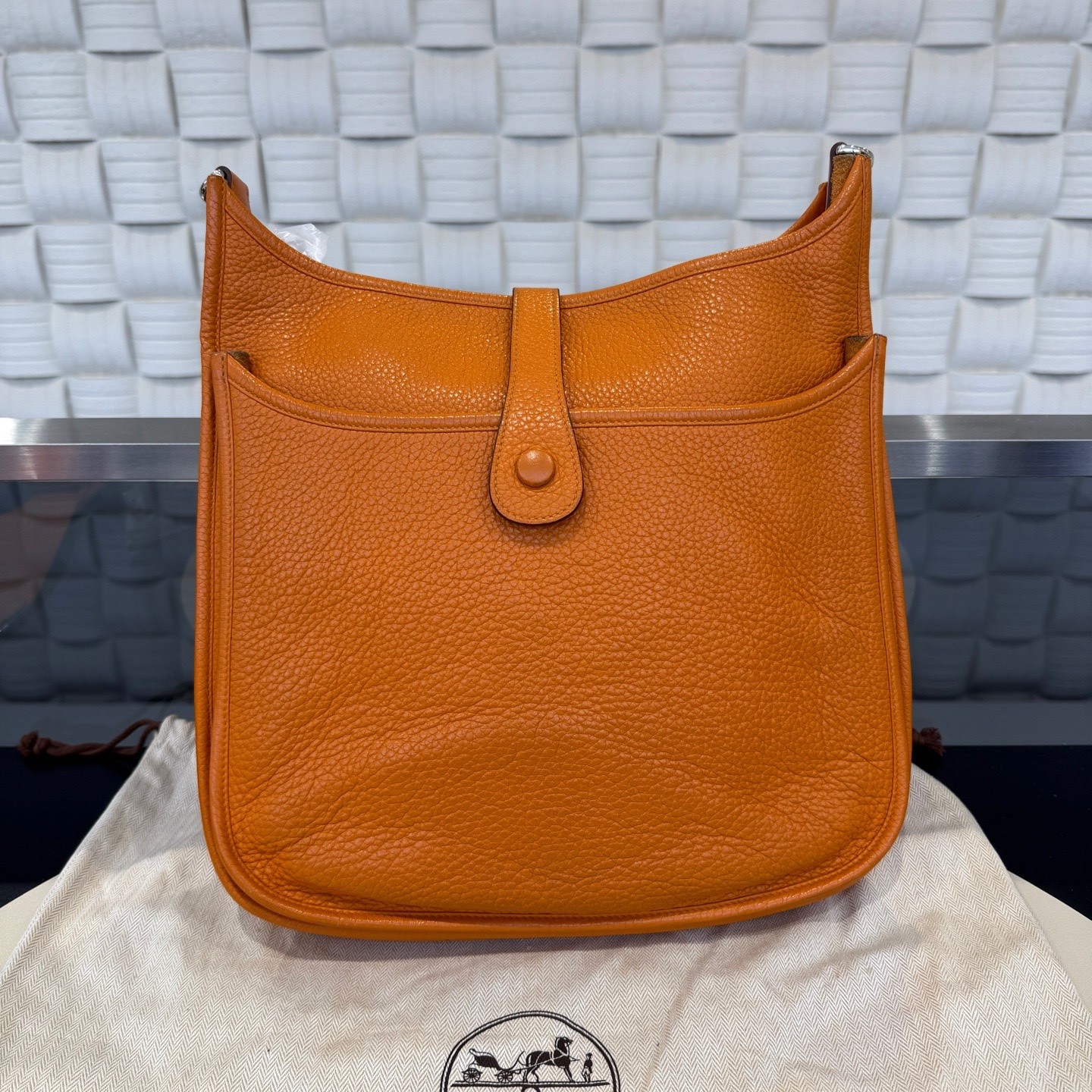 Hermes Pre-Owned Authentic Luxury Handbag Orange 29*30*8cm Silver