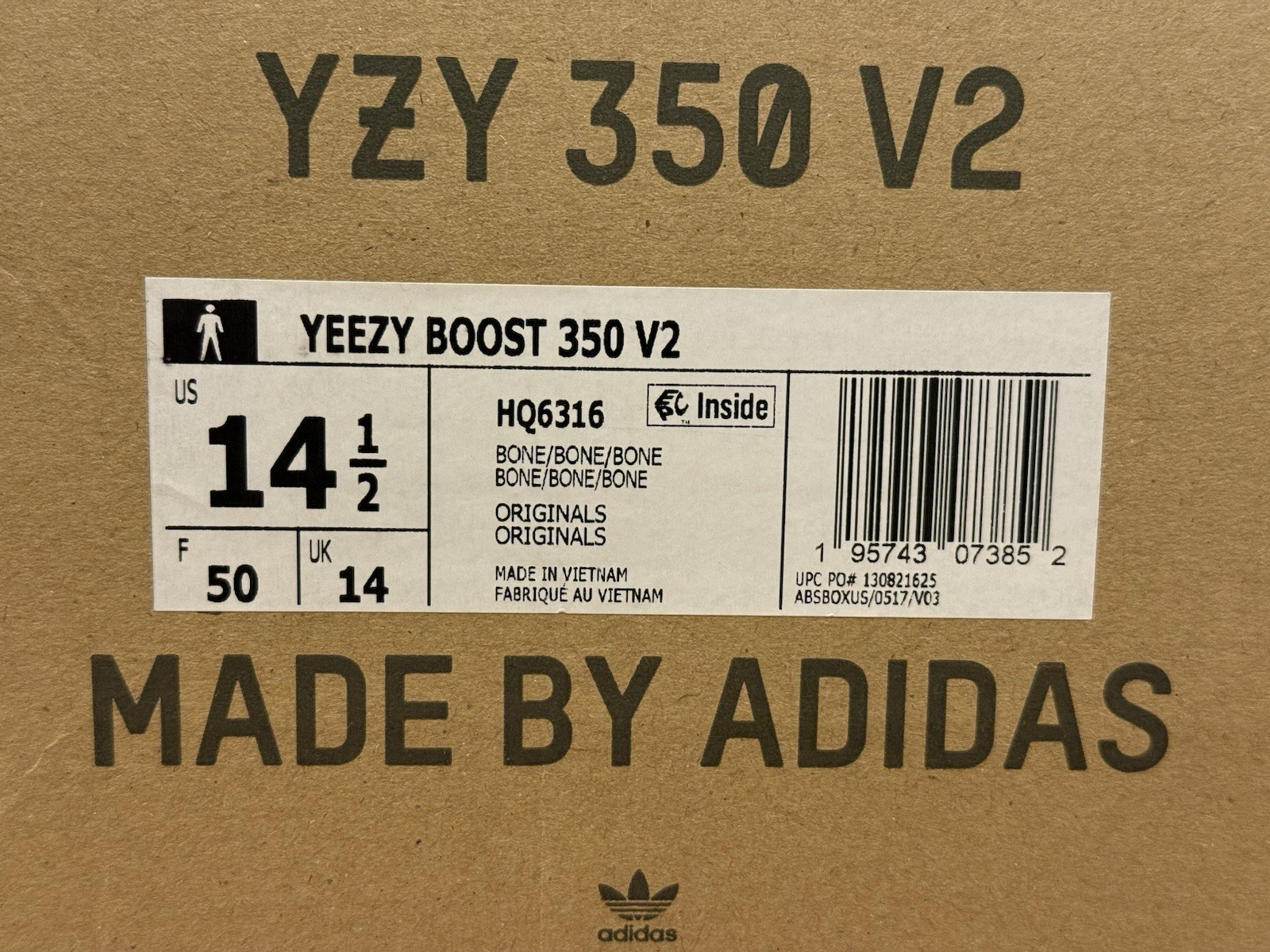 DS Adidas Yeezy Boost 350 V2 Bone/Bone/Bone HQ6316 Men’s U.S. size 14.5 BNIB