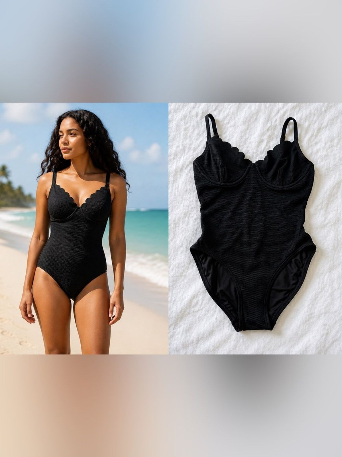 Kate Spade New York Scallop One Piece Swimsuit Black Textured Size Small NWT
