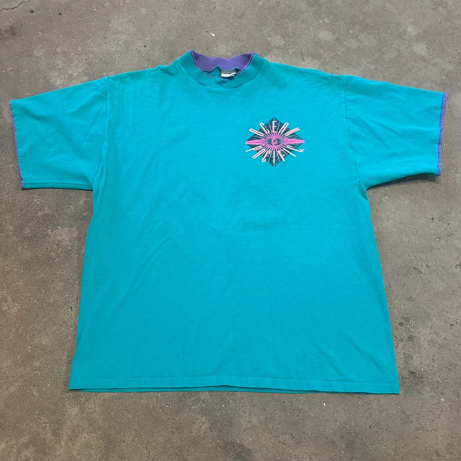 Ocean Pacific T-Shirt Men Large Teal Vintage 1991 Surf Graphic USA Made OP Tee