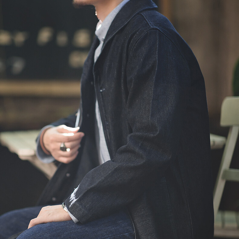American Denim Dungaree Retro Men’s Jacket Coat Amikaki Casual Coat Blue Cotton