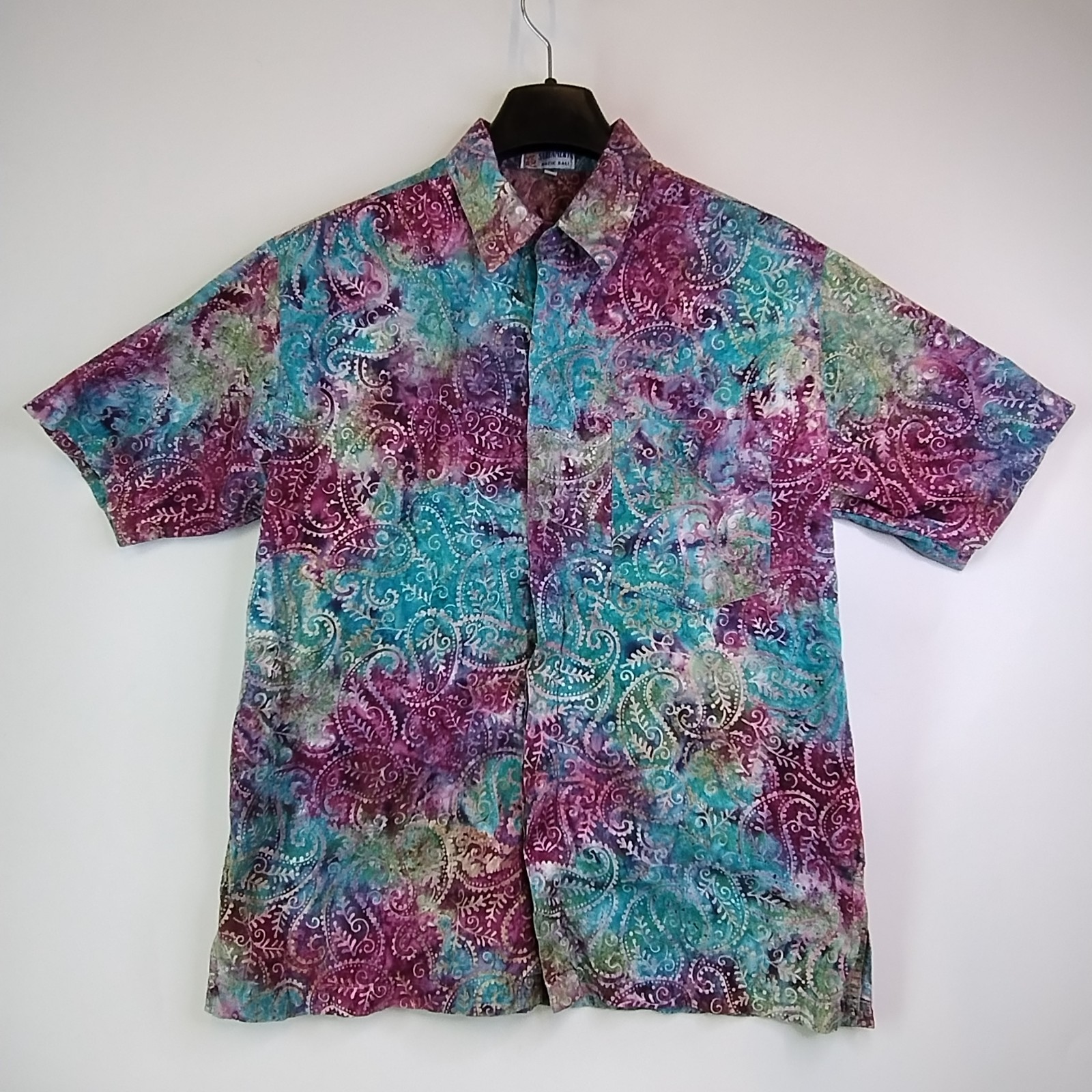 Sariamerta Vibrant Multi Coloured Patterned Button Up Shirt Mens Size L Cotton