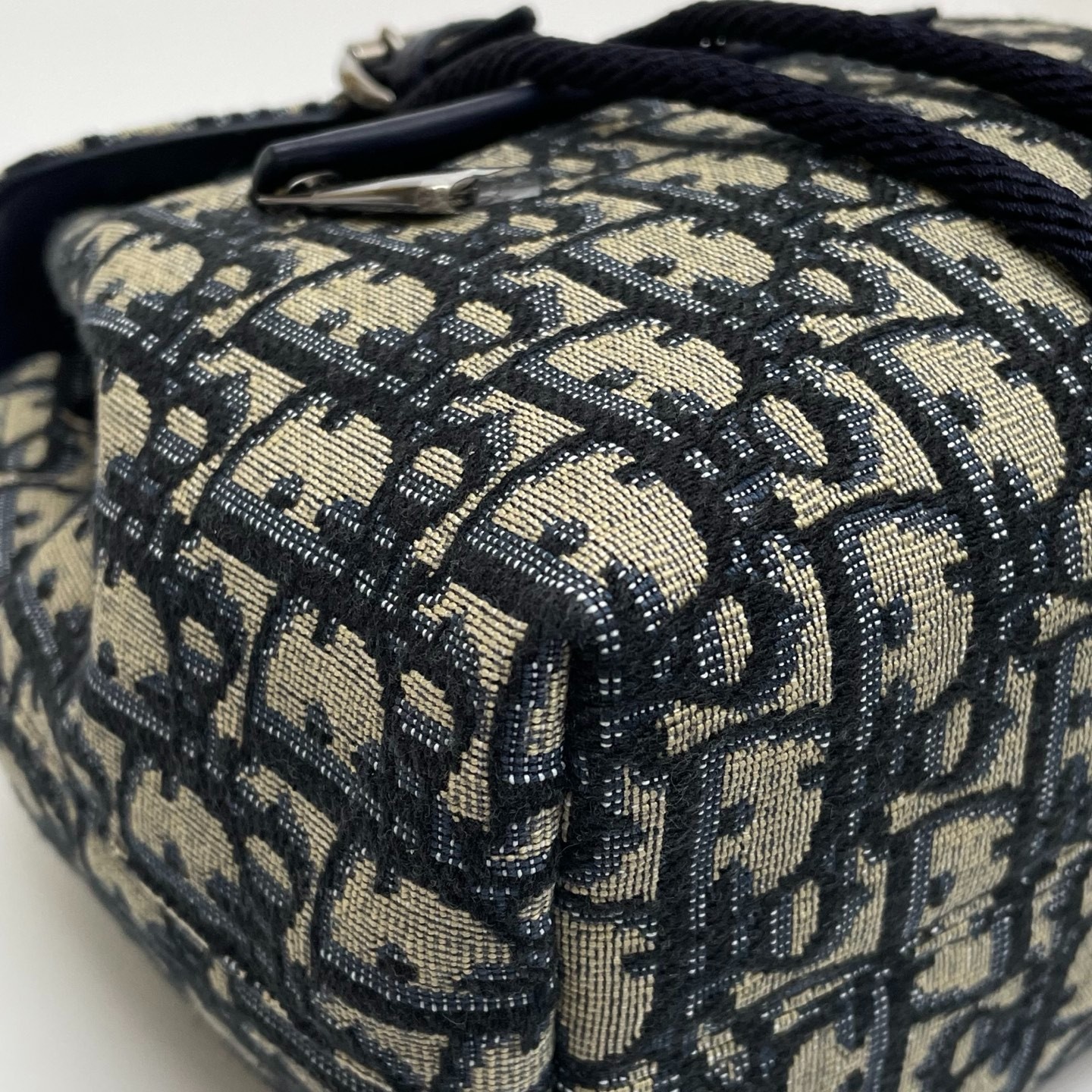 DIOR Mini Backpack Oblique Jacquard Beige and Navy Drawstring Bag
