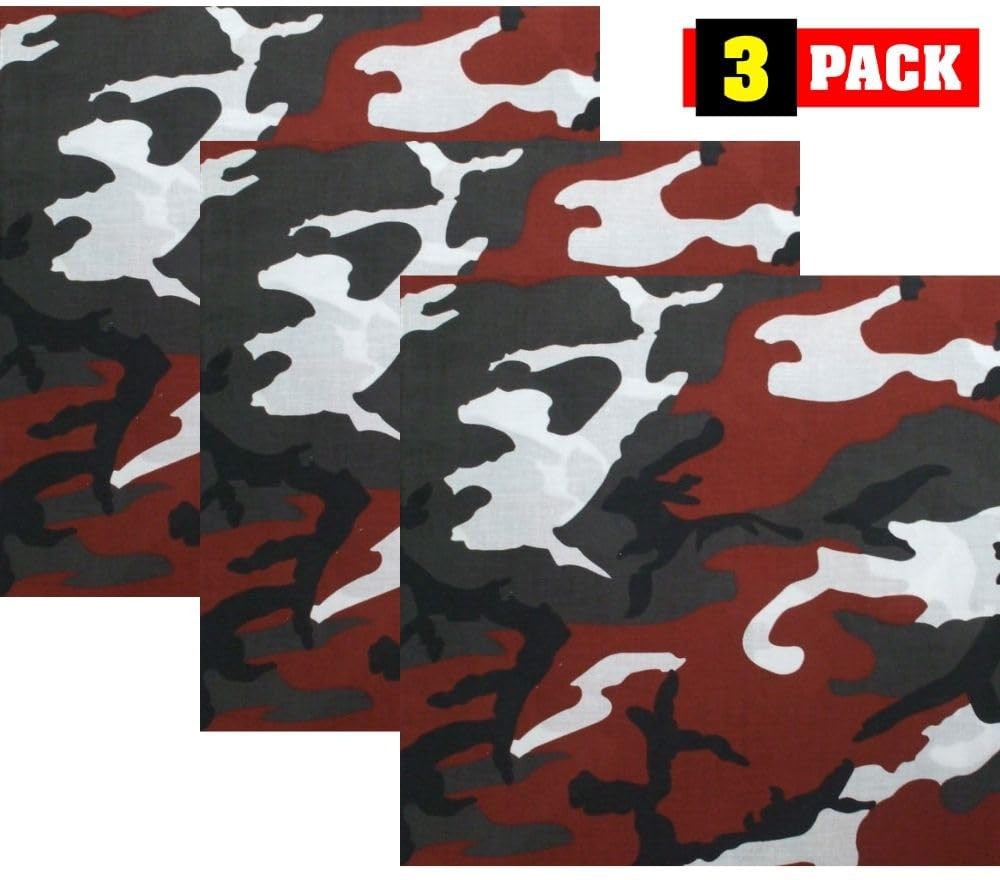 ARMYU Camouflage Military Bandana 3Pack 22×22 Cotton Camo Scarf Do Rag Face Wrap