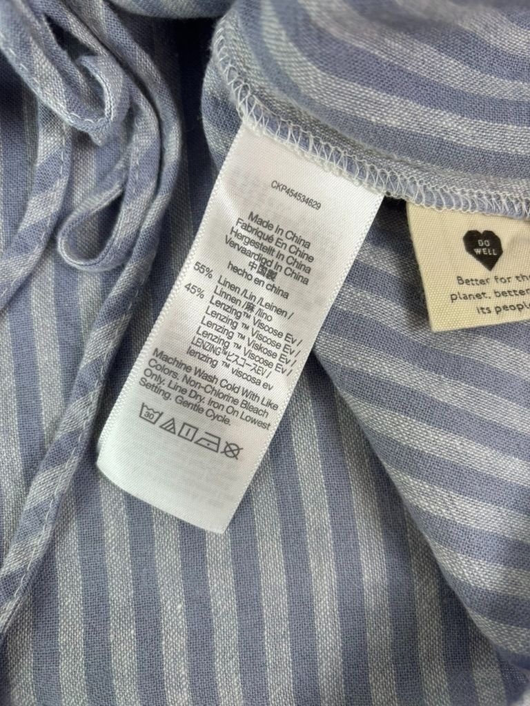 Madewell women’s 0 linen-blend ruffle sleeve drawstring crop top in stripe blue
