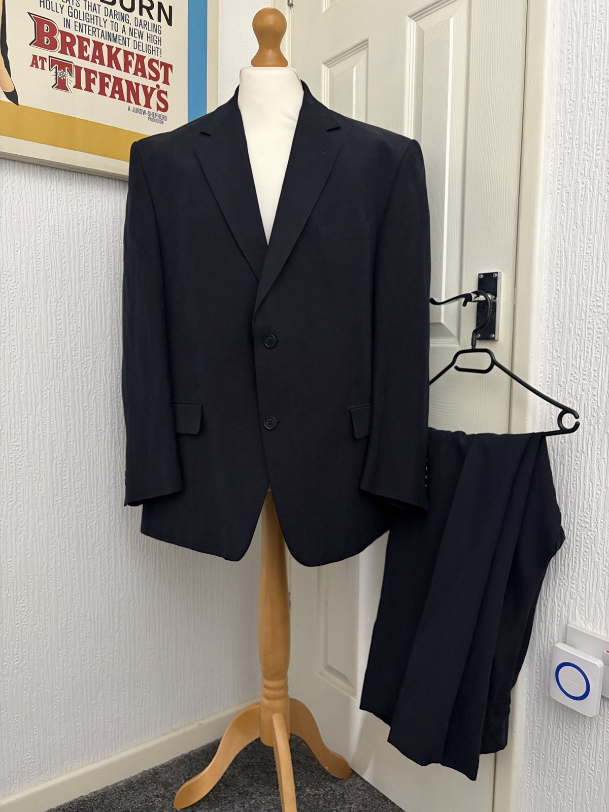 Jaeger Men’s Silk Linen Black 2 Piece Suit Jacket 58 /48 Trousers W38 L29