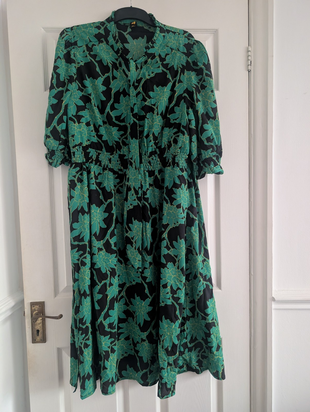Jolie Moi Green Black 3/4 Sleeve Midi Dress Size 20 (T45)