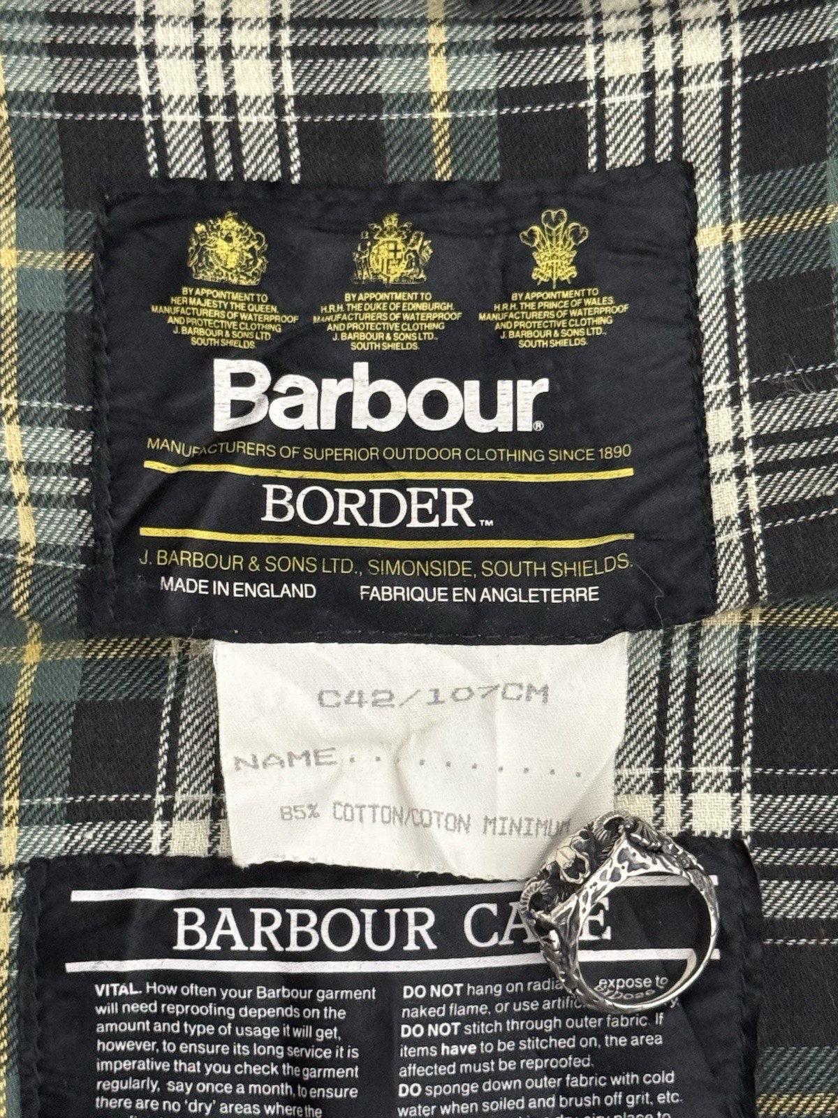 vintage Barbour A200 Border Waxed Olive Green Jacket 42/107CM Size L England