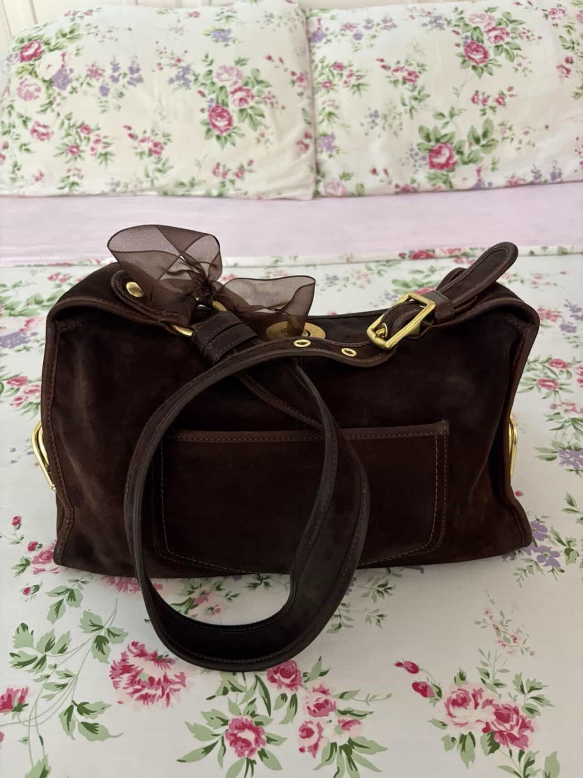 Coach Brown Medium Crossbody Bag Gold Hardware Turn Lock Outer Pockets
