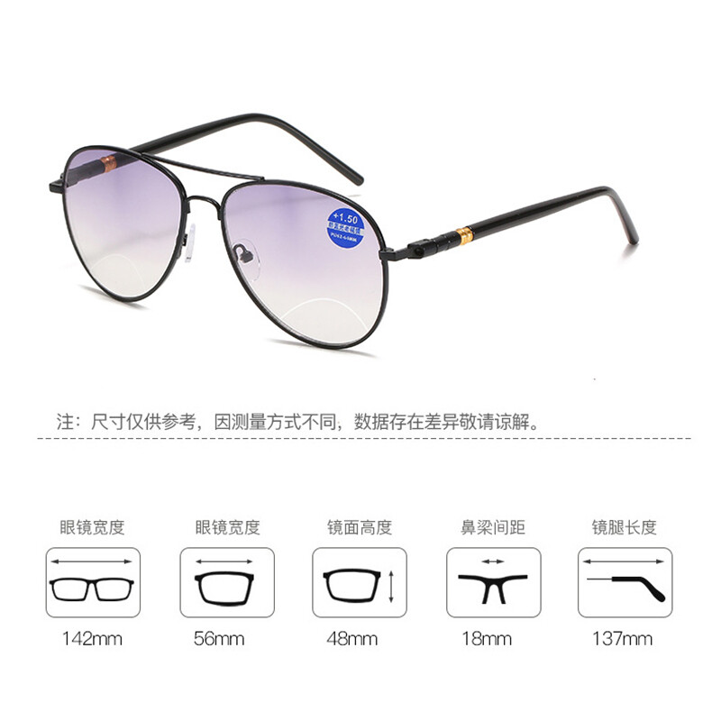 Metal Bifocal Anti-blue light Reading Glasses For Men Classic Outdoor Sunglasses