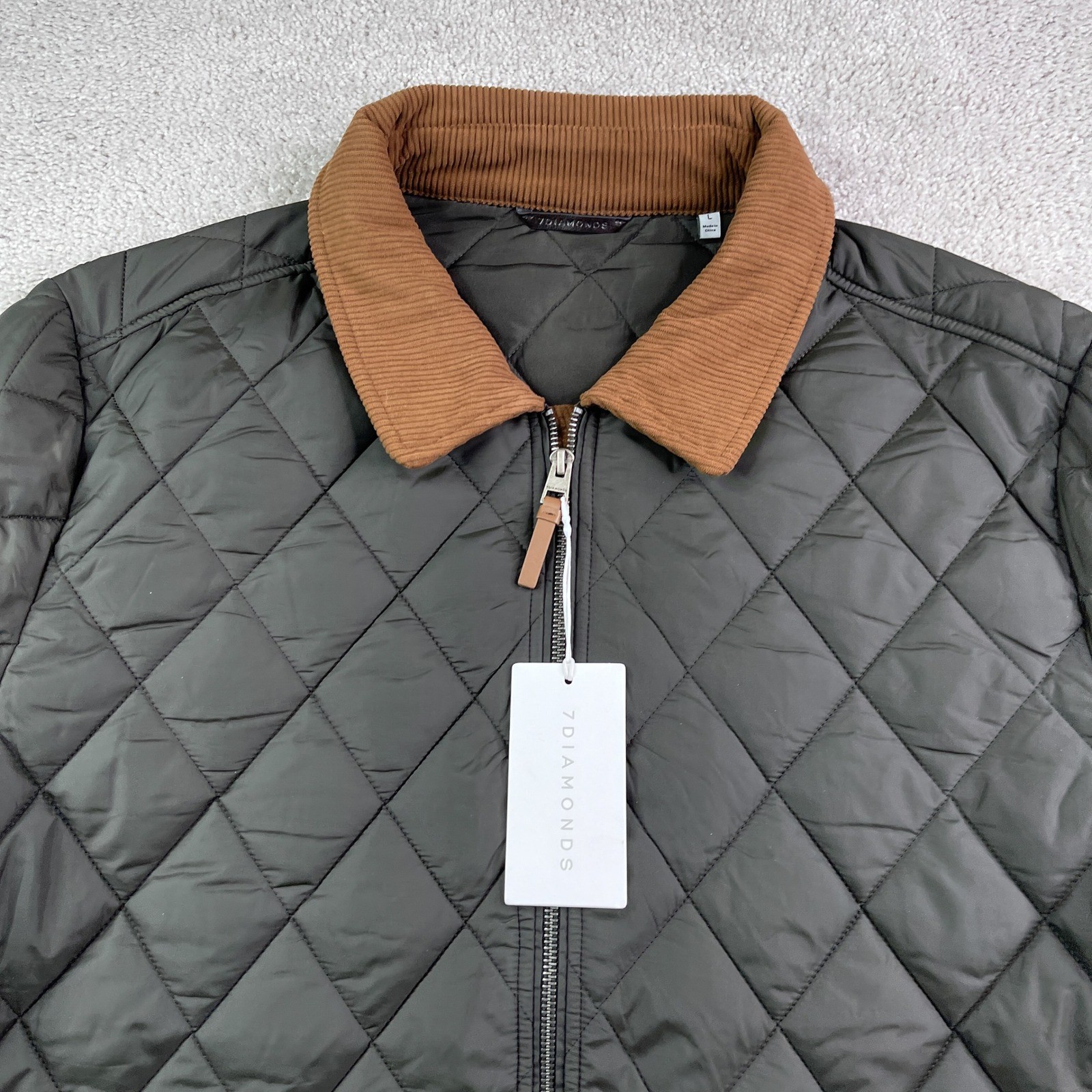 NEW 7Diamonds Rushmore Quilted Jacket Mens Large Grey Corduroy Collar Barn Chore