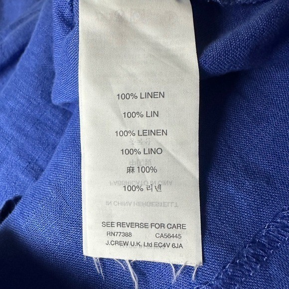 J. Crew Women’s Royal Blue Embroidered Linen Blouse Top Size 4 3/4 Sleeve Floral