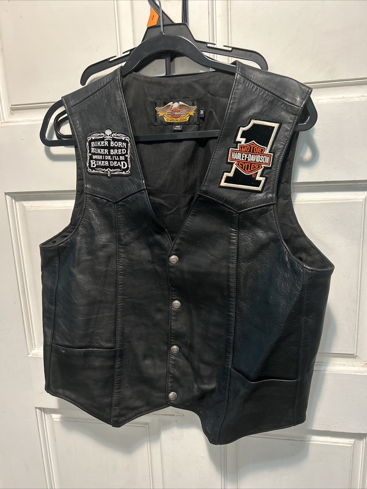 Harley Davidson Leather Vest Wings Logo Men’s M USA Vintage 80s 90s