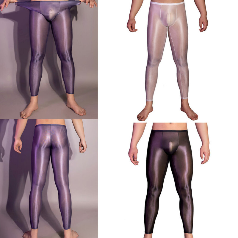 Men Glossy Long Trousers Stretch Tight Gothic Leggings Shiny Latex Leather Pant