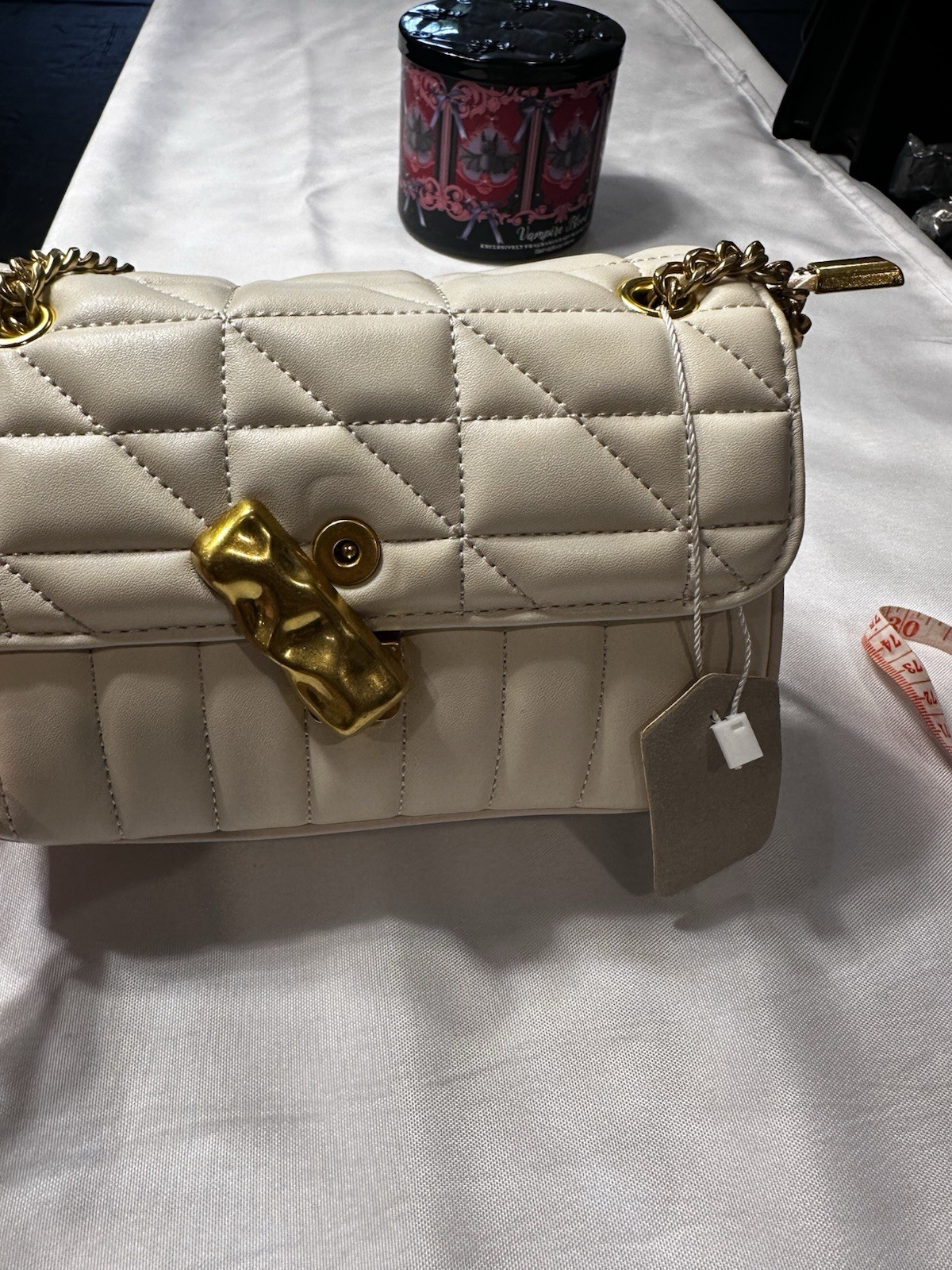 Scarleton Beige Quilted Shoulder Bag, Gold Chain Strap Magnetic Closure Detach