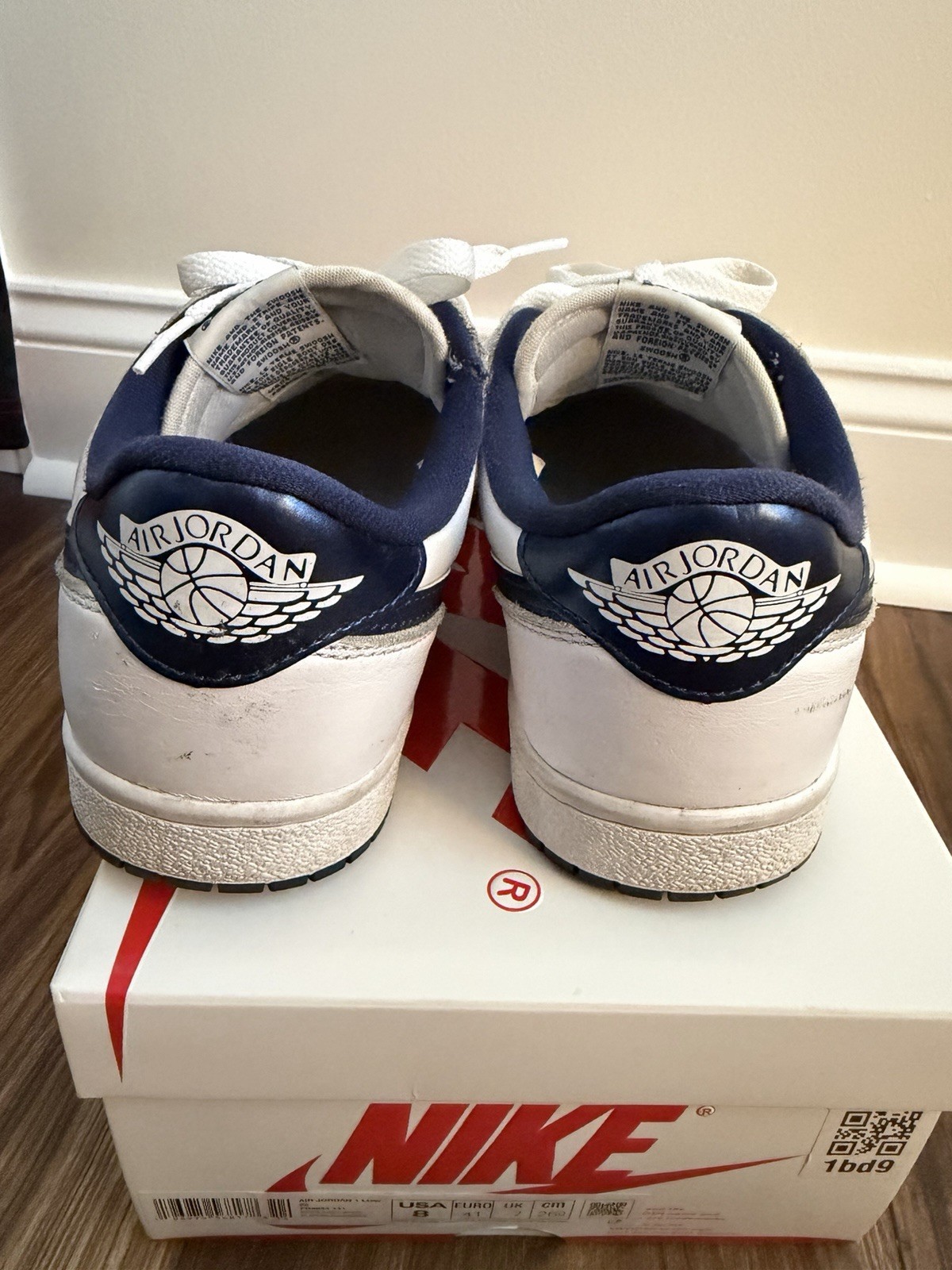 NIKE AIR JORDAN 1 LOW 85 OG METALLIC BLUE WHITE/NAVY SIZE MEN’S 8 Used With Box
